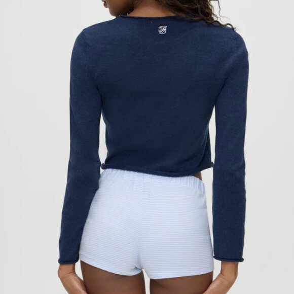 NWT FRANKIES BIKINIS Kennedy Cotton Knit Sweater, Deep Sea Blue, size XS - Picture 3 of 4